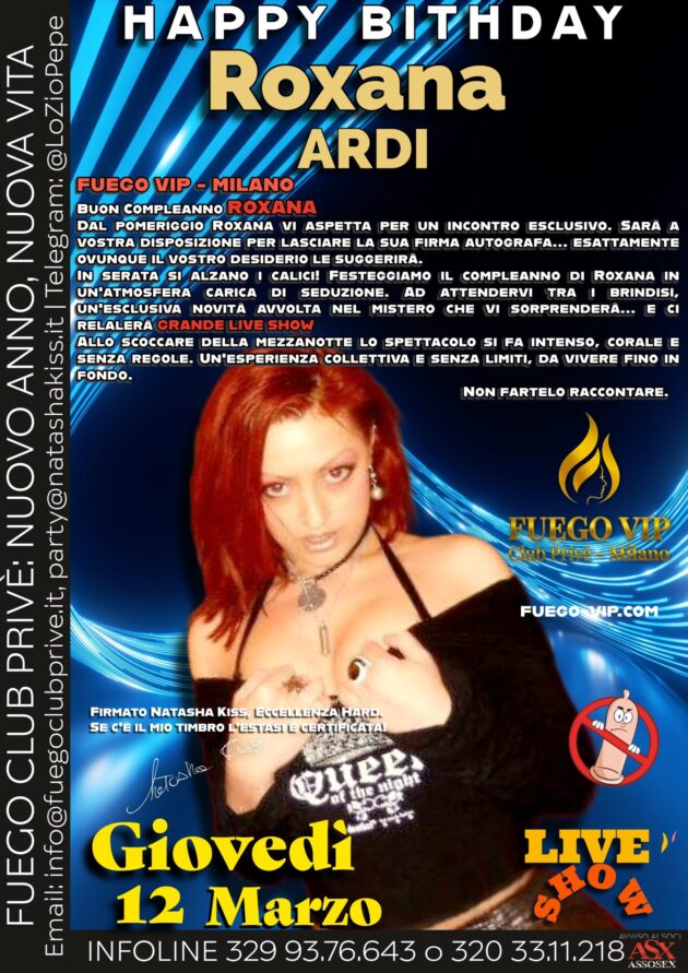 GIOVEDÌ 12 MARZO: L’ESPERIENZA DEFINITIVA AL FUEGO VIP CON ROXANA ARDI