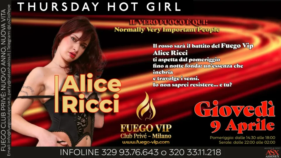 THURSDAY HOT GIRL: Alice Ricci al Fuego Vip! 🔥 THURSDAY HOT GIRL: Alice Ricci al Fuego Vip! 🔥
